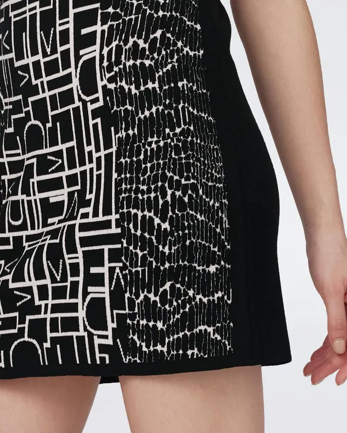 Women DVF Dresses Aviva Knit Jacquard Reversible Dress Dvf Logo And Leopard Black And Ivory