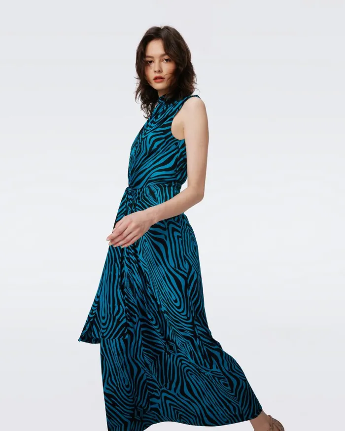 Women DVF Dresses Geri Dress Huge Zebra Blue