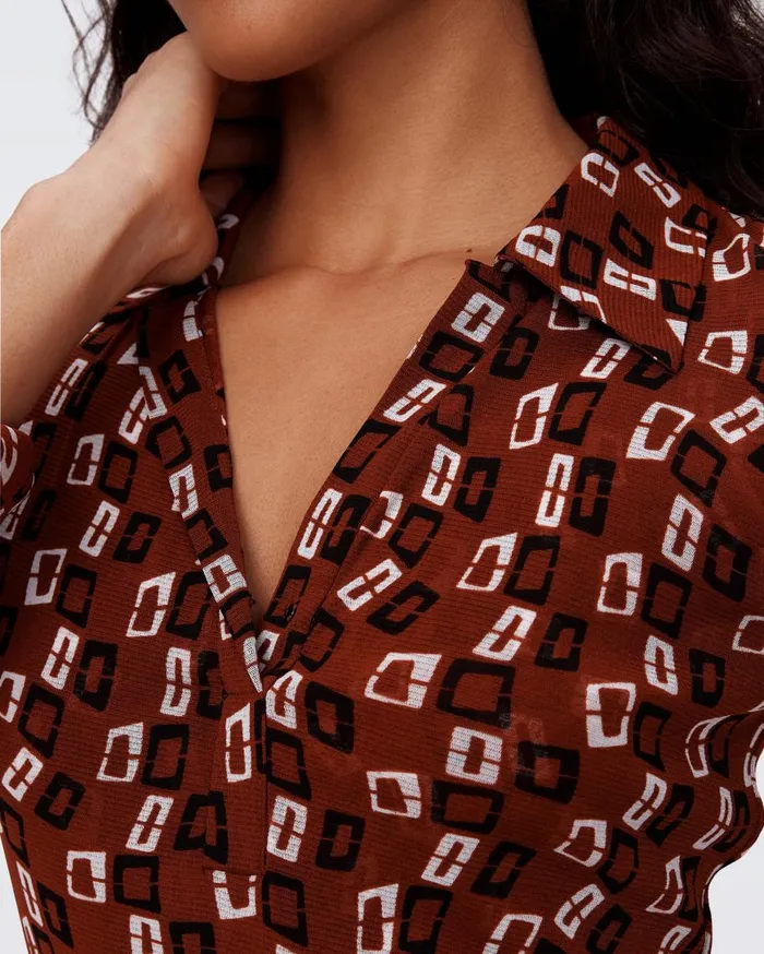 Women DVF Dresses Lilly Mesh Dress Tiny Chain Spots Brown