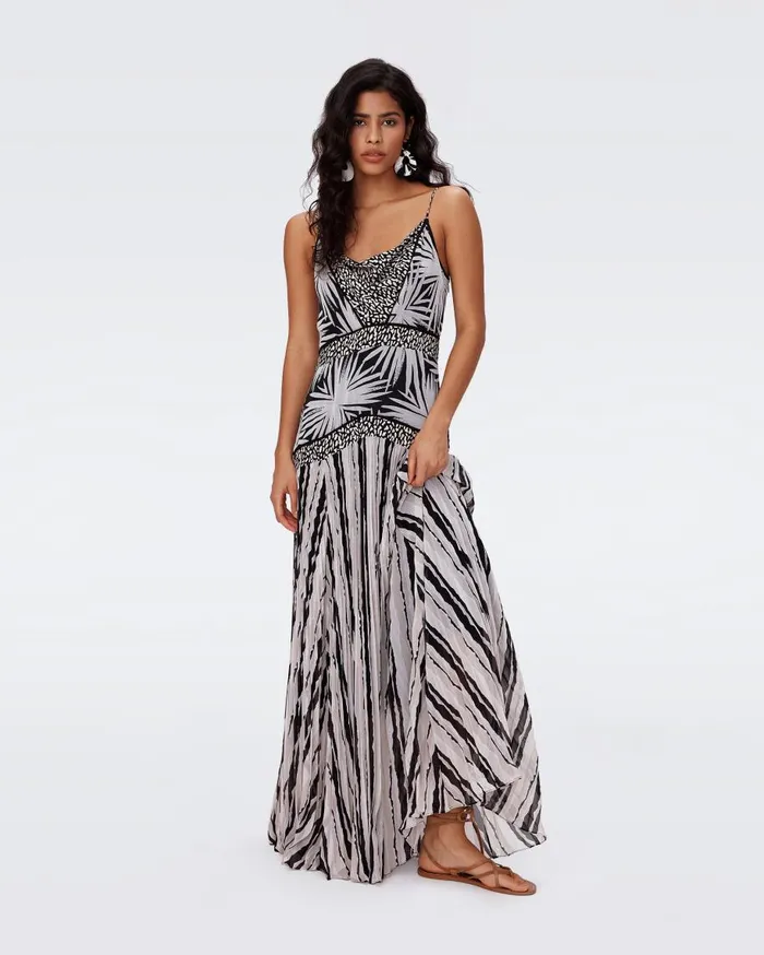 Women DVF Dresses Lissie Dress Huge Sea Holly Black And Torn Flag Black