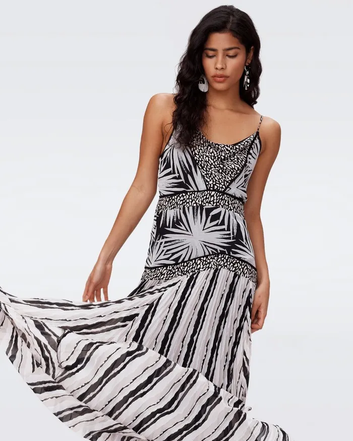Women DVF Dresses Lissie Dress Huge Sea Holly Black And Torn Flag Black