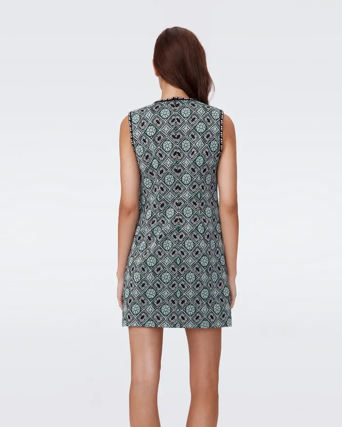 Women DVF Dresses Medusa Knit Jacquard Dress Paper Cut Geo