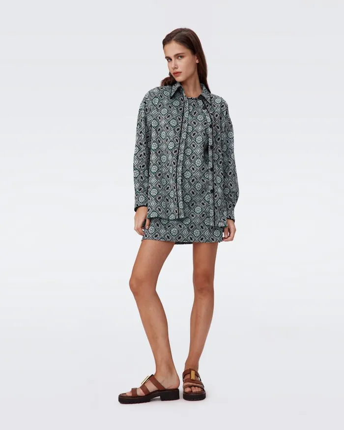 Women DVF Dresses Medusa Knit Jacquard Dress Paper Cut Geo