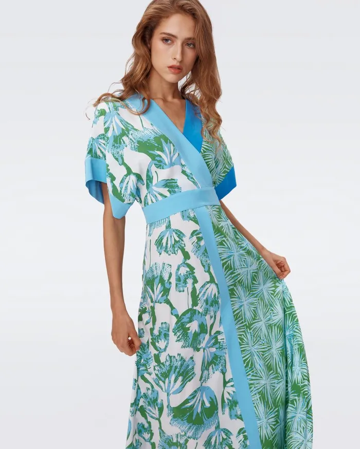 Women DVF Dresses Sofie Dress Huge Sea Trees And Sea Holly Green
