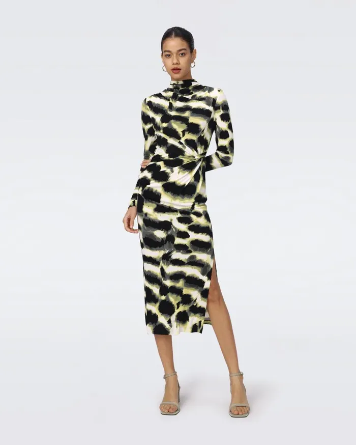 Women DVF Dresses Sonja Dress Huge Wild Thing Shadow Green