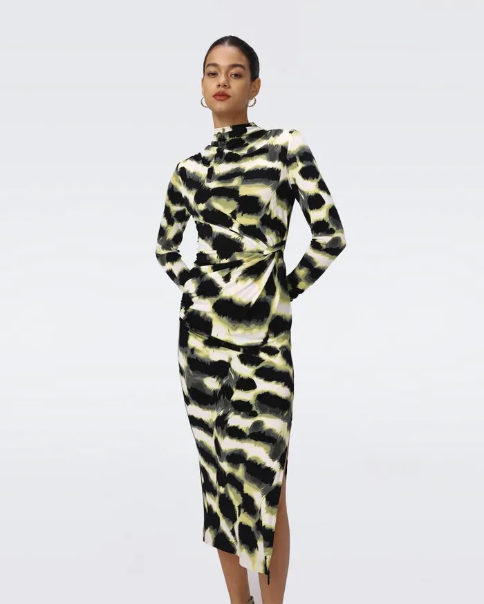 Women DVF Dresses Sonja Dress Huge Wild Thing Shadow Green