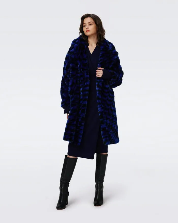 Women DVF Jackets and Coats Arwen Coat Houndstooth Royal Blue