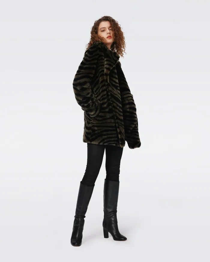 Women DVF Jackets and Coats Tanesha Coat Zebra Olive