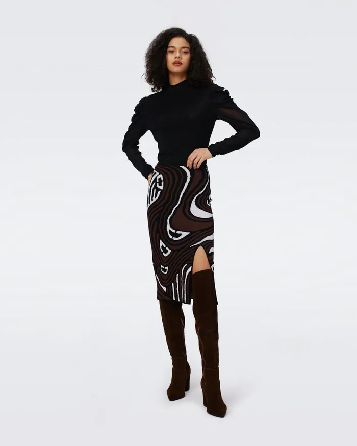 Women DVF Skirts Coisty Knit Jacquard Skirt Floating Curve Ivory