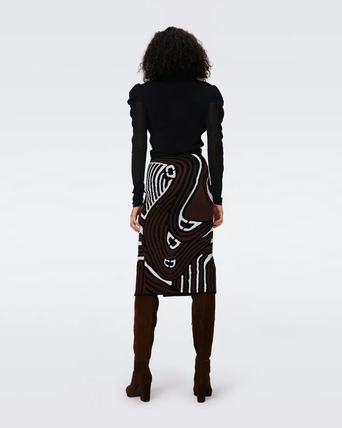 Women DVF Skirts Coisty Knit Jacquard Skirt Floating Curve Ivory