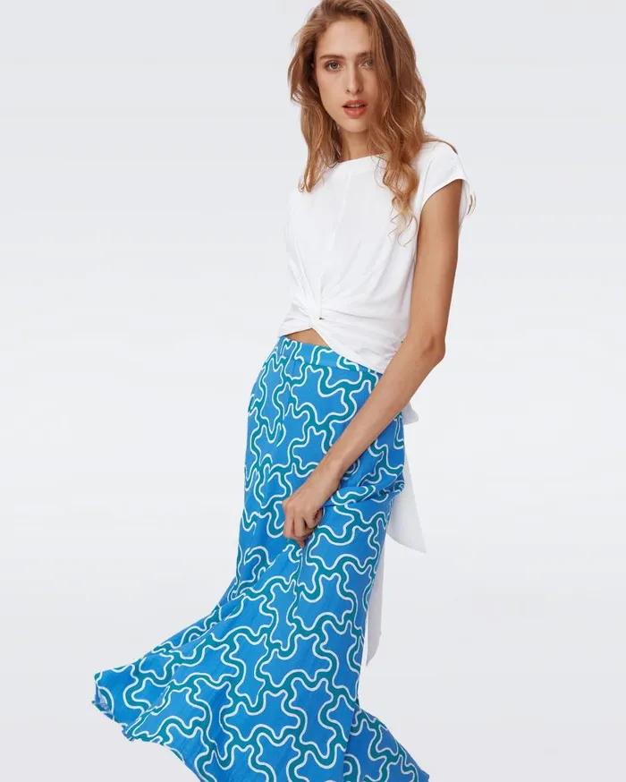 Women DVF Skirts Florencia Skirt Cloud Patch Blue