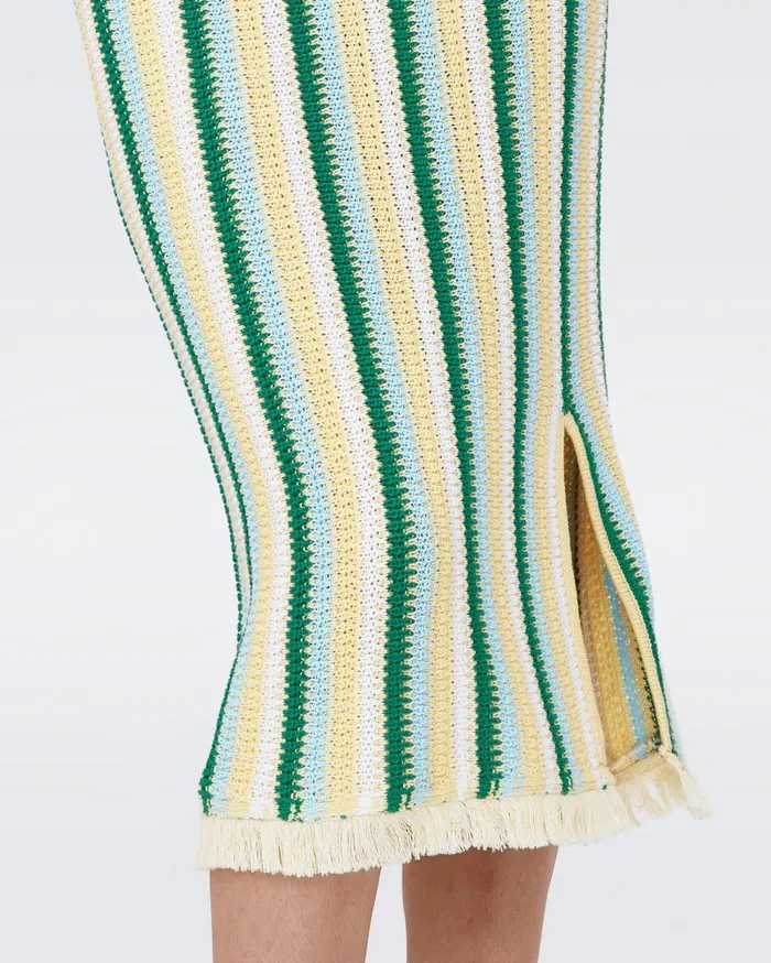 Women DVF Skirts Paulina Crochet Skirt Summer Stripe Yellow