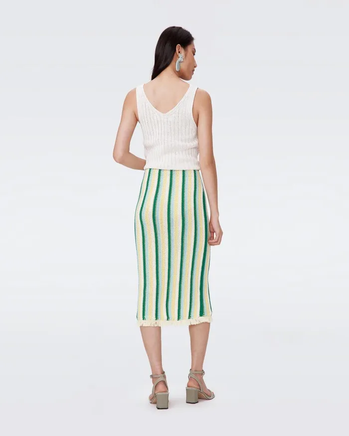 Women DVF Skirts Paulina Crochet Skirt Summer Stripe Yellow