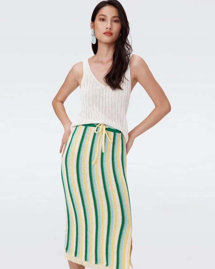 Women DVF Skirts Paulina Crochet Skirt Summer Stripe Yellow