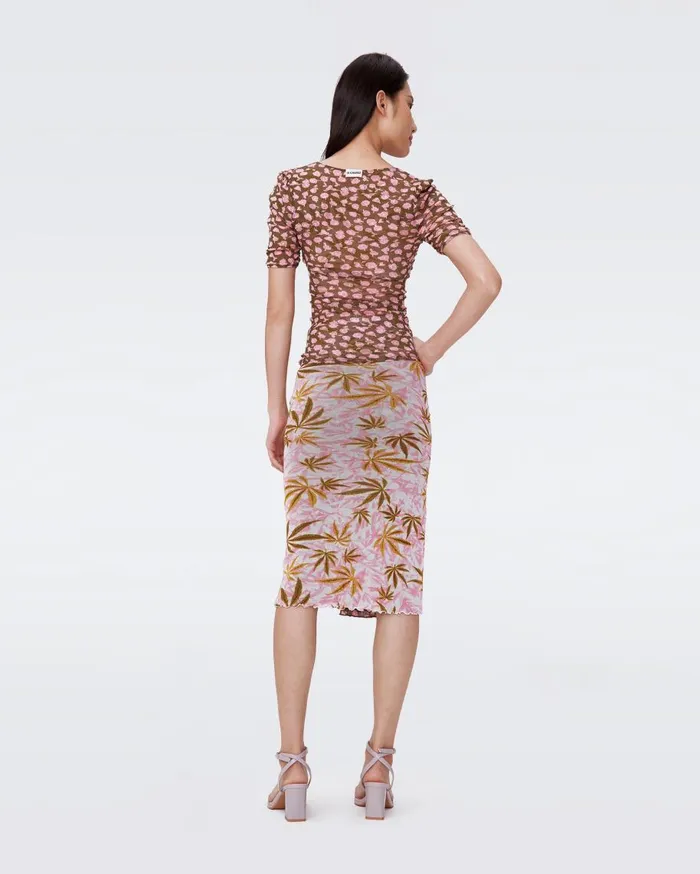 Women DVF Skirts Willow Reversible Mesh Skirt Canabis Pink And Rose Showers Khaki