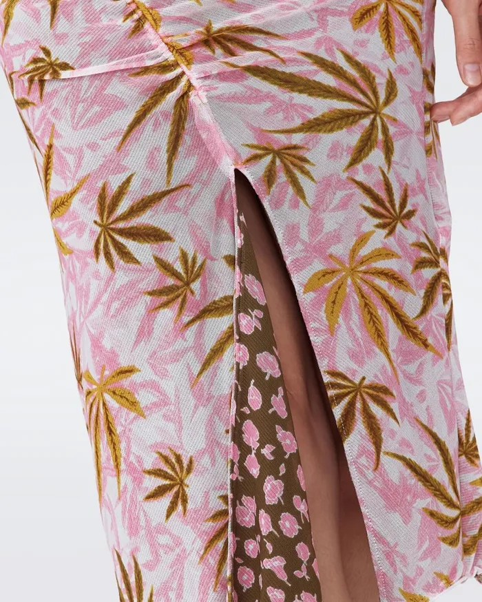 Women DVF Skirts Willow Reversible Mesh Skirt Canabis Pink And Rose Showers Khaki
