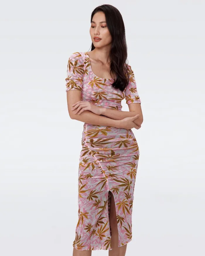 Women DVF Skirts Willow Reversible Mesh Skirt Canabis Pink And Rose Showers Khaki