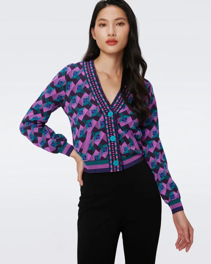 Women DVF Sweaters and Knits Bryant Knit Jacquard Cardigan Stage Boss Pink
