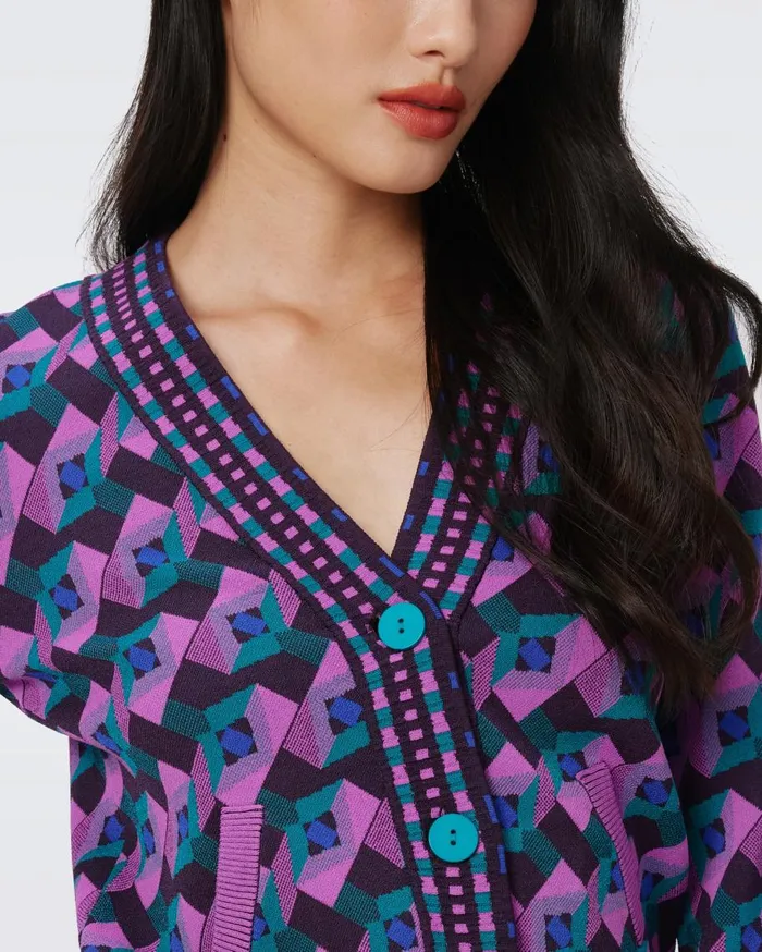 Women DVF Sweaters and Knits Bryant Knit Jacquard Cardigan Stage Boss Pink
