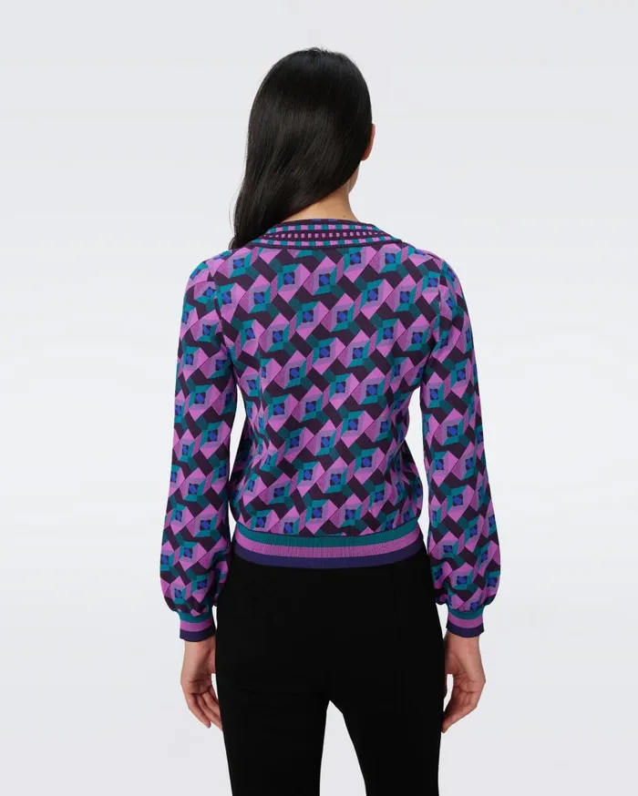 Women DVF Sweaters and Knits Bryant Knit Jacquard Cardigan Stage Boss Pink