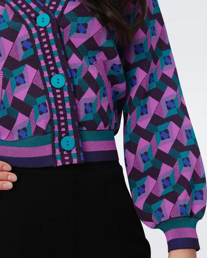 Women DVF Sweaters and Knits Bryant Knit Jacquard Cardigan Stage Boss Pink