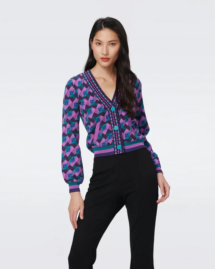 Women DVF Sweaters and Knits Bryant Knit Jacquard Cardigan Stage Boss Pink