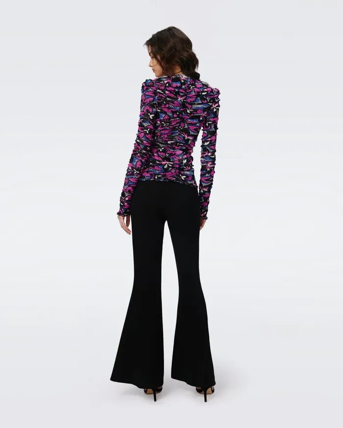 Women DVF Tops Amal Reversible Mesh Top Fishnet Floral And Stadium Geo Purple