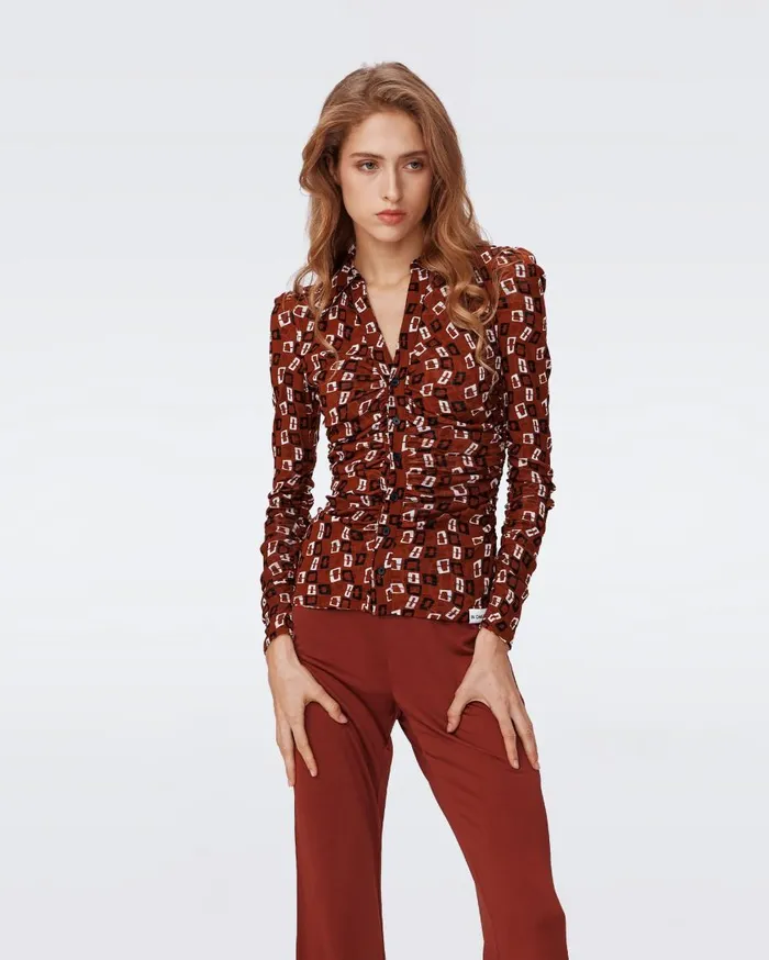 Women DVF Tops Nathaniel Reversible Mesh Top Mosaic Neutral And Chain Spots Brown
