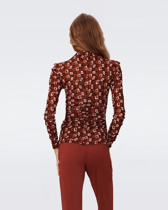 Women DVF Tops Nathaniel Reversible Mesh Top Mosaic Neutral And Chain Spots Brown