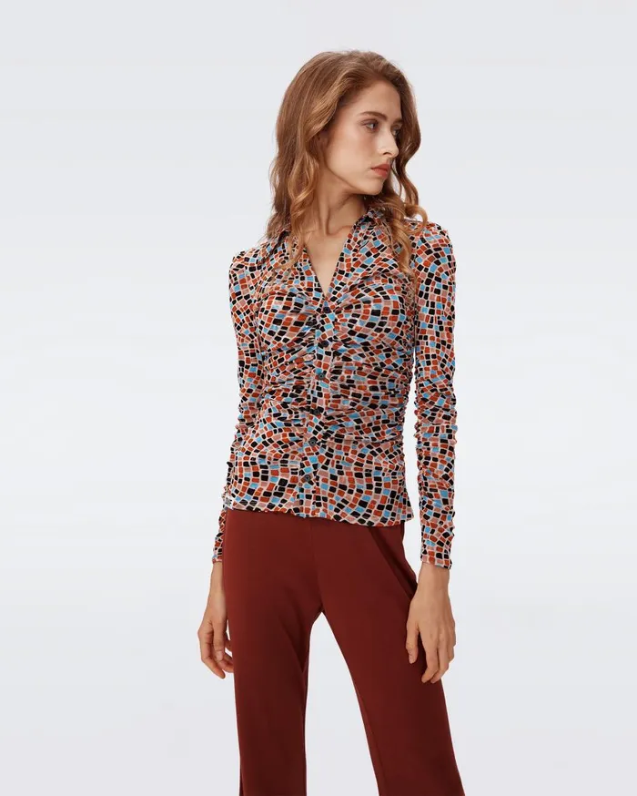 Women DVF Tops Nathaniel Reversible Mesh Top Mosaic Neutral And Chain Spots Brown