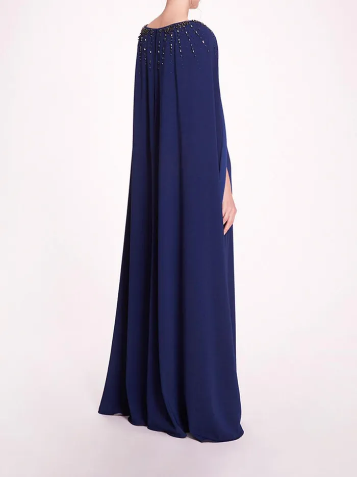 Women Embellished Cape Gown Navy Marchesa Marchesa Notte