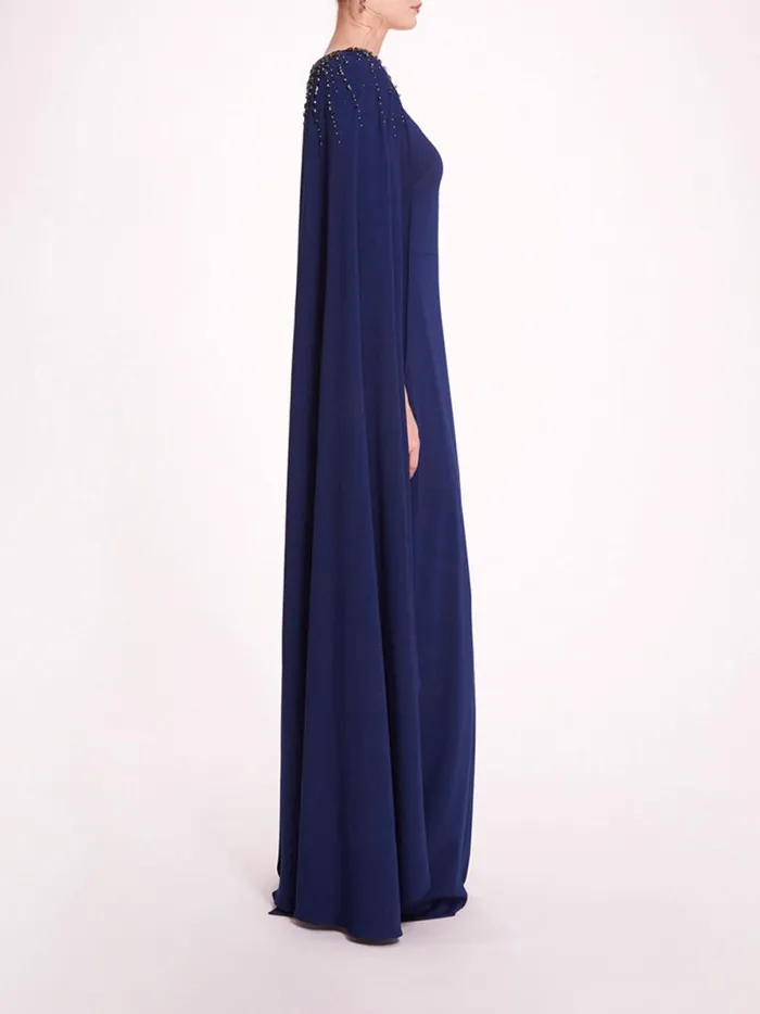 Women Embellished Cape Gown Navy Marchesa Marchesa Notte
