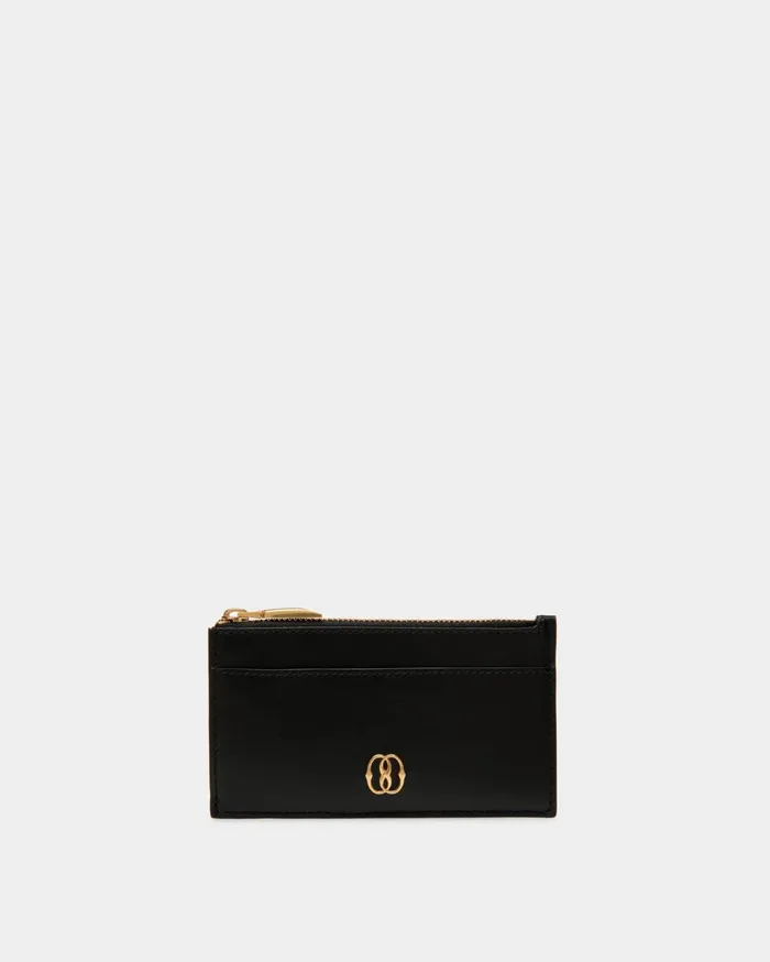 Women Emblem Card Holder In Black Leather Bally Wallets and Card Holders