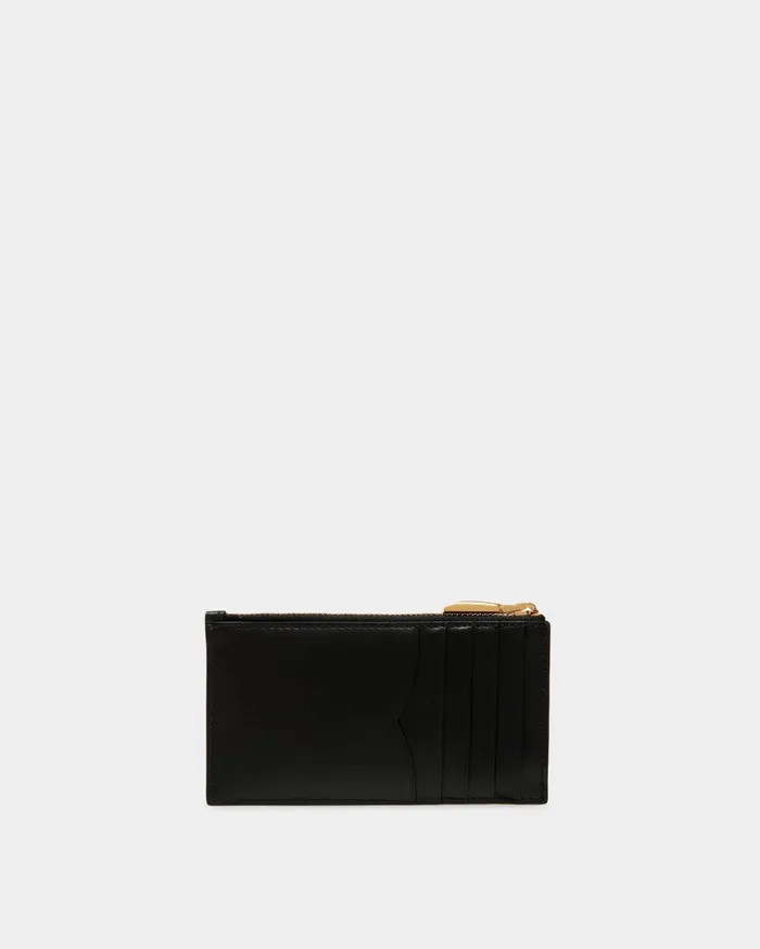 Women Emblem Card Holder In Black Leather Bally Wallets and Card Holders