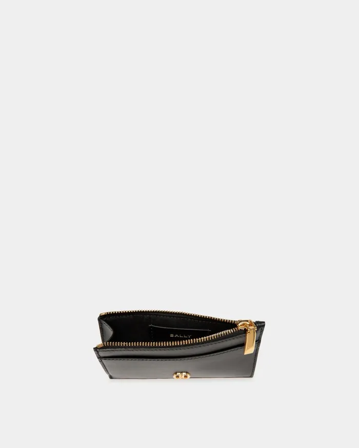 Women Emblem Card Holder In Black Leather Bally Wallets and Card Holders