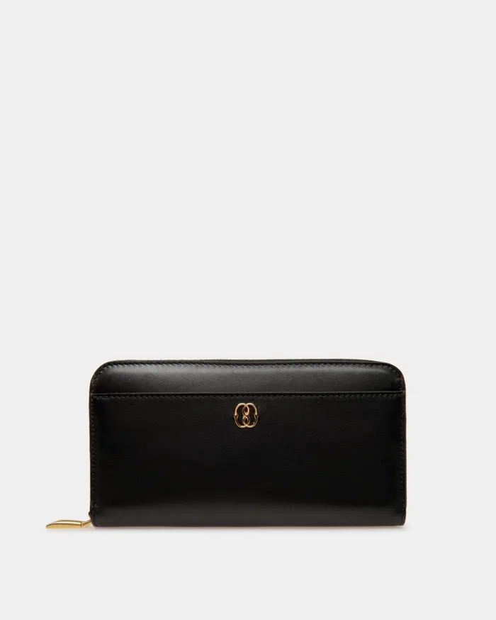Women Emblem Long Wallet In Black Leather Bally Wallets and Card Holders