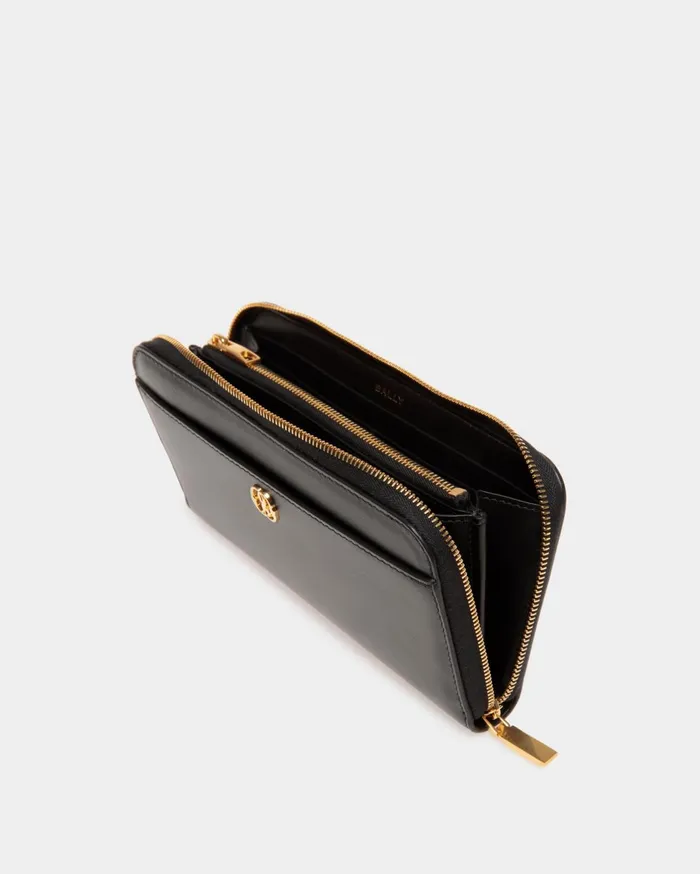 Women Emblem Long Wallet In Black Leather Bally Wallets and Card Holders