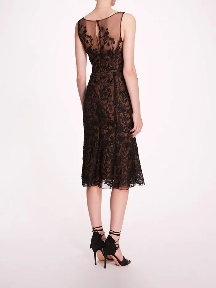 Women Embroidered Tulle Midi Dress Black Marchesa Marchesa Notte