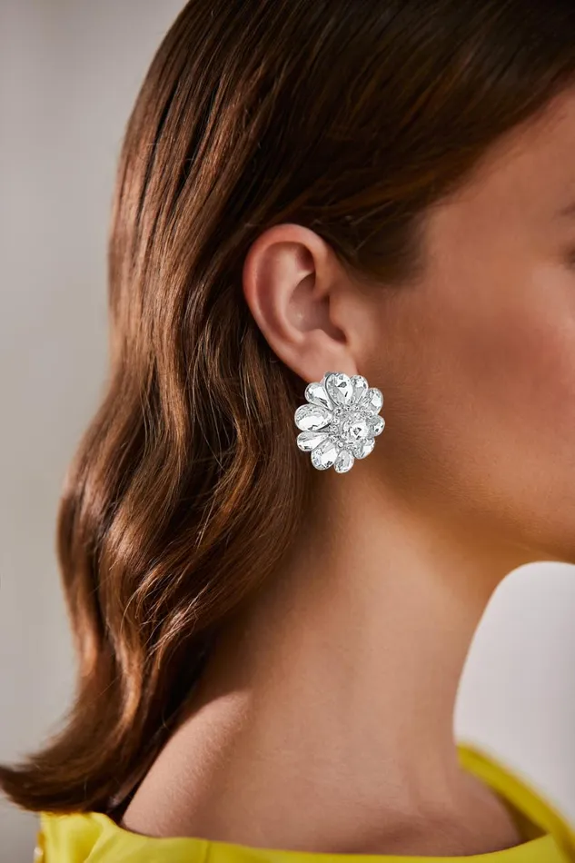 Women Fashion Jewelry Badgley Mischka Flower Crystal Cluster Stud Earrings