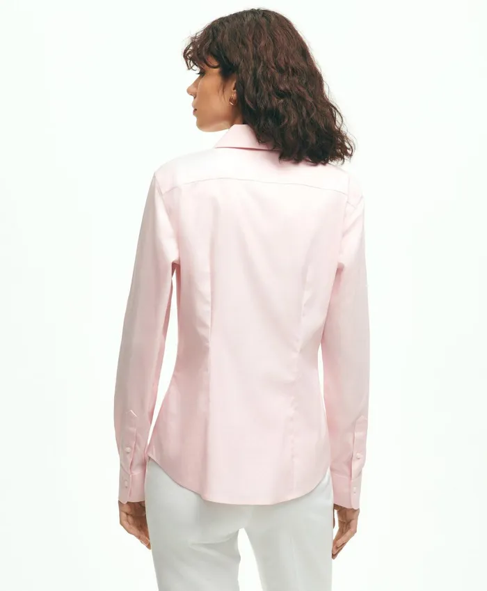 Women Fitted NonIron Stretch Supima Cotton Dress Shirt Pink Brooks Brothers Blouses and Shirts