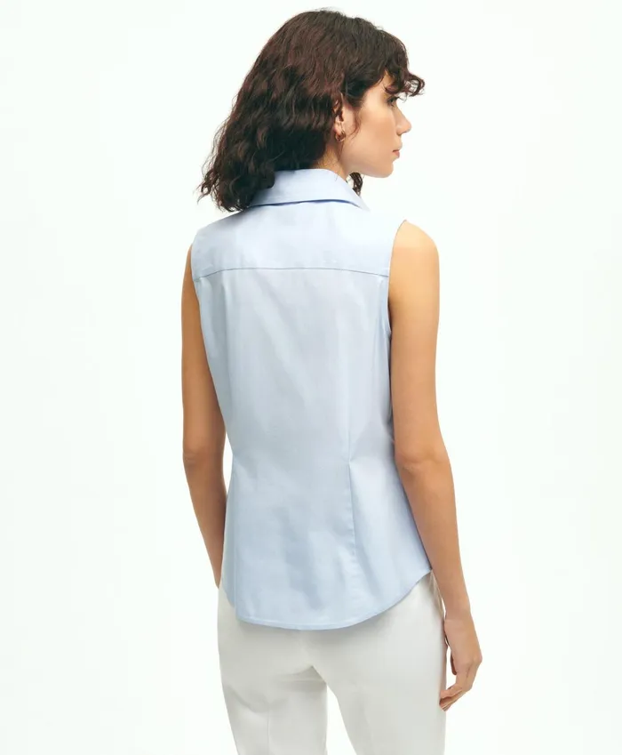 Women Fitted NonIron Stretch Supima Cotton Sleeveless Dress Shirt Light Blue Brooks Brothers Blouses and Shirts