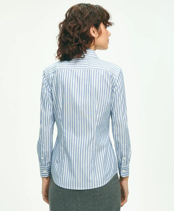 Women Fitted Stretch Supima Cotton NonIron MultiStripe Dress Shirt Blue Brooks Brothers Blouses and Shirts