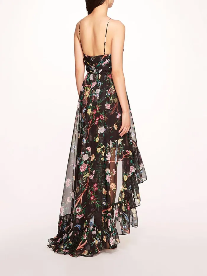 Women Flowering Halter HighLow Gown Black Multi Marchesa Marchesa Notte