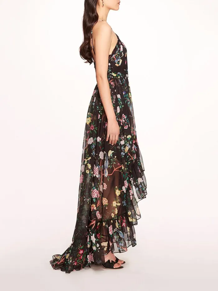 Women Flowering Halter HighLow Gown Black Multi Marchesa Marchesa Notte
