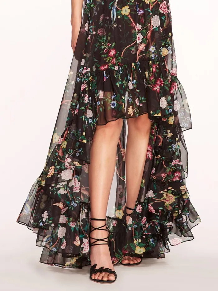 Women Flowering Halter HighLow Gown Black Multi Marchesa Marchesa Notte
