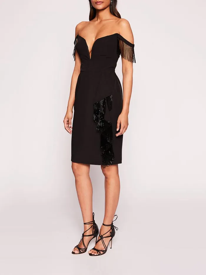 Women Flutter Mini Dress Black Marchesa Marchesa Notte
