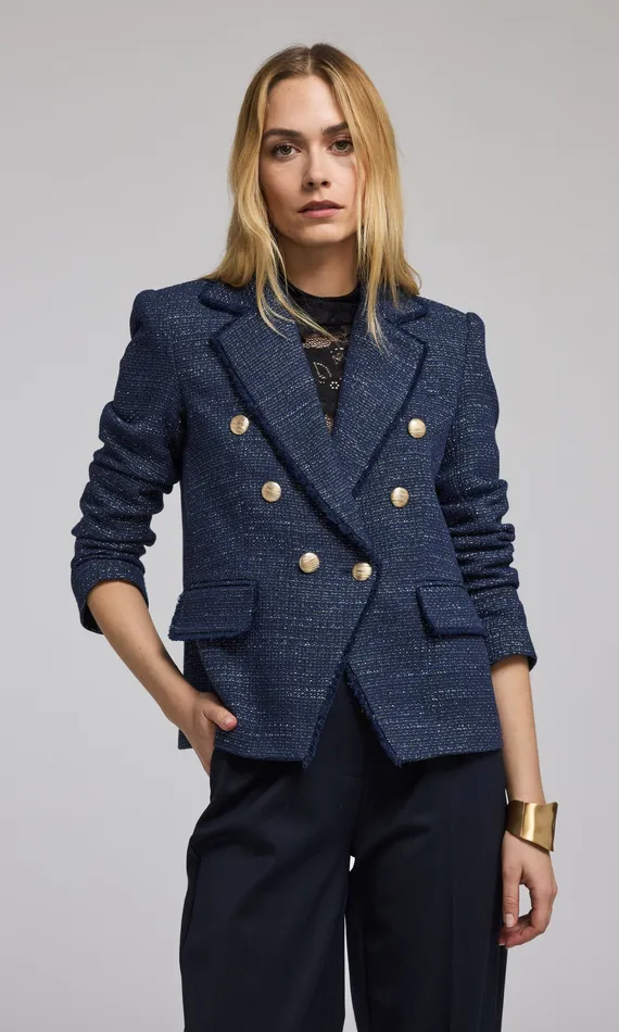Women Generation Love Clothing Eliza Tweed Blazer NAVYGOLD Blazers and Jackets