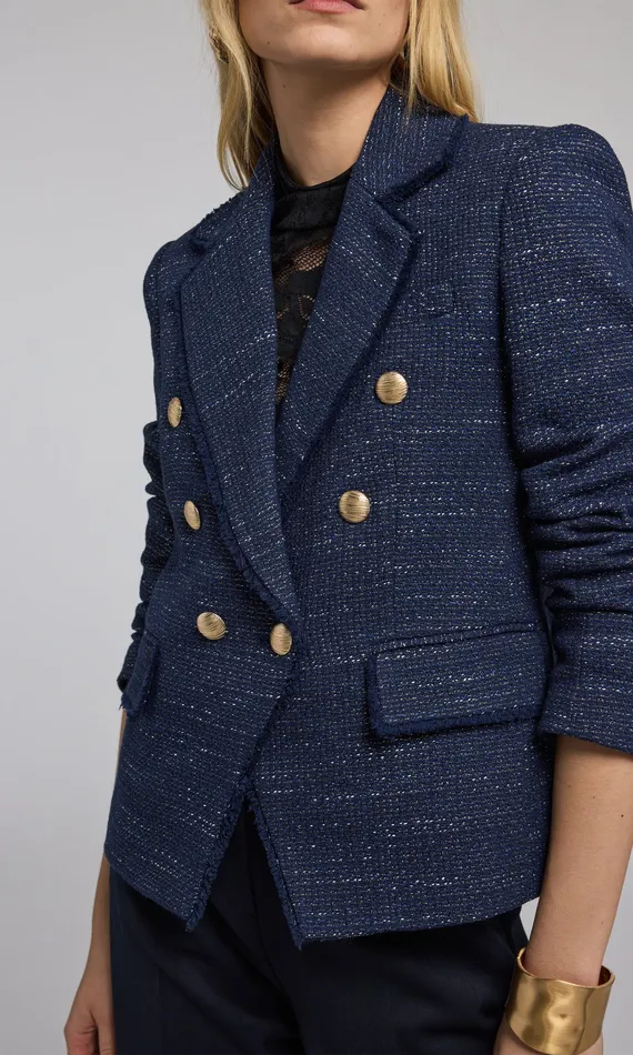 Women Generation Love Clothing Eliza Tweed Blazer NAVYGOLD Blazers and Jackets