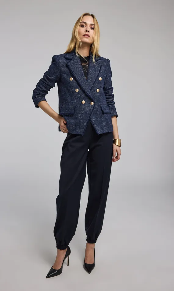 Women Generation Love Clothing Eliza Tweed Blazer NAVYGOLD Blazers and Jackets