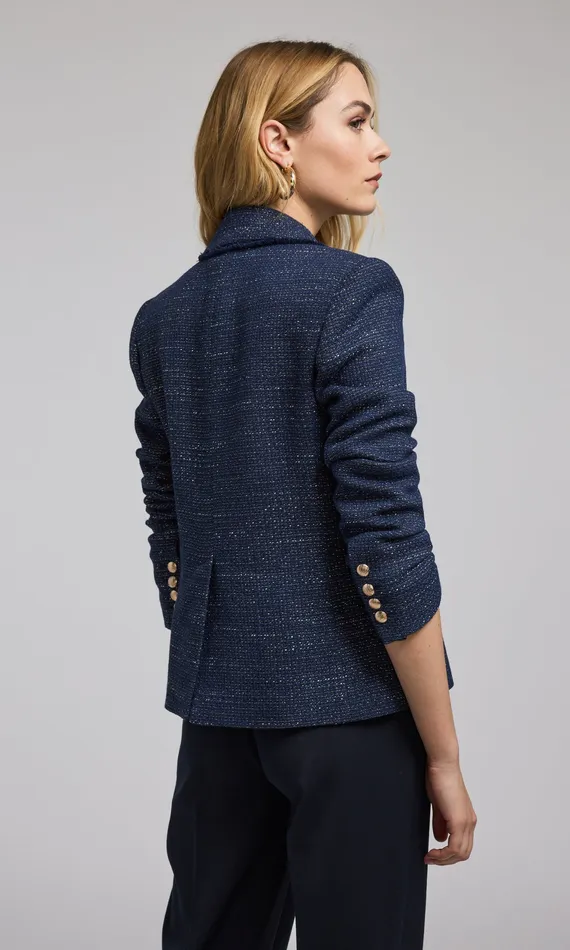 Women Generation Love Clothing Eliza Tweed Blazer NAVYGOLD Blazers and Jackets